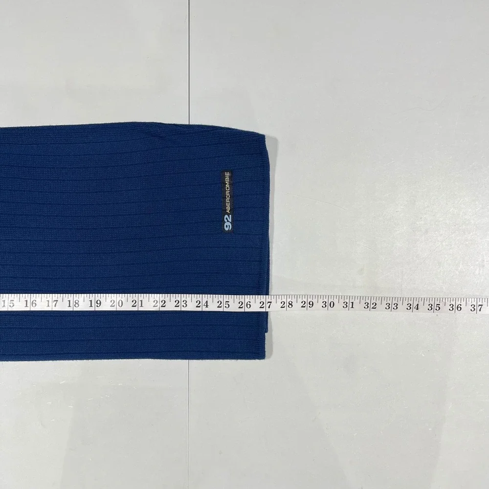VTG 90s Abercrombie & Fitch Blue Preppy Ribbed Mock Neck Stripe Sweater Mens XL
